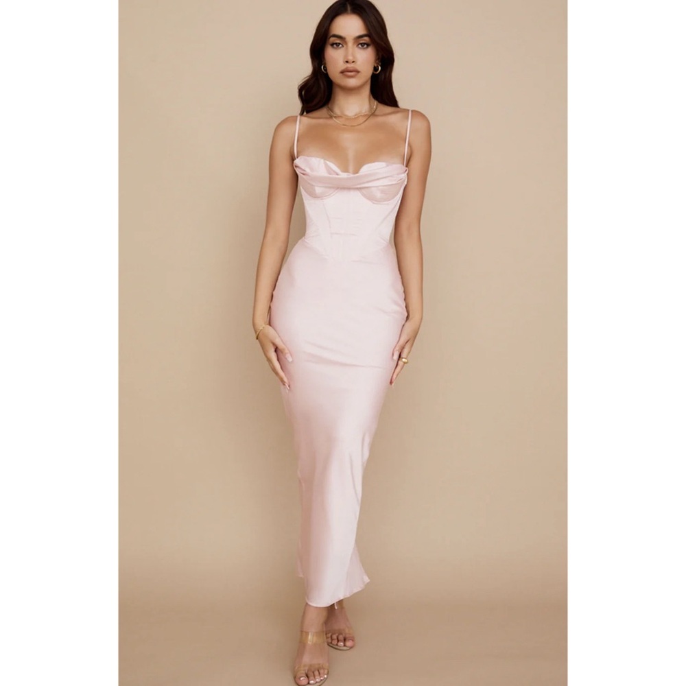 House of CB Pale Pink Satin Maxi Dress